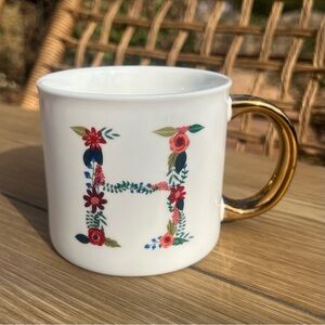 Opalhouse Monogram Initial Alphabet Mug Letter “H” Floral Bloom w/ Gold Handle